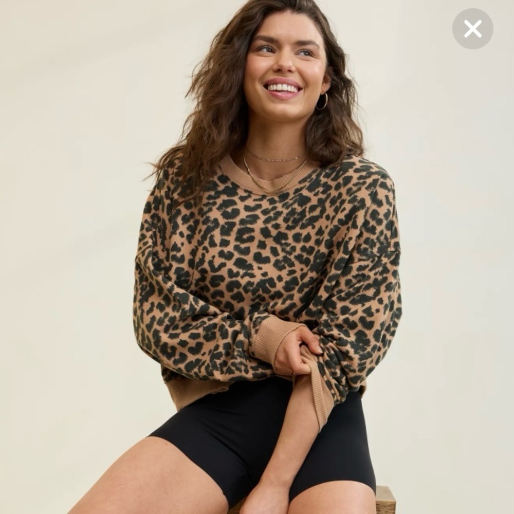 Aerie take it easy leopard crew sweatshirt cropped L
